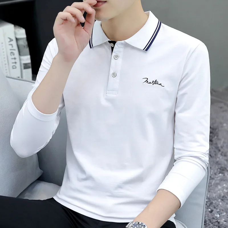 Spring and Autumn New Men's Long-sleeved T-shirt Korean Version of The Lapel Bottoming Shirt Casual Men's Polo Shirt Tops