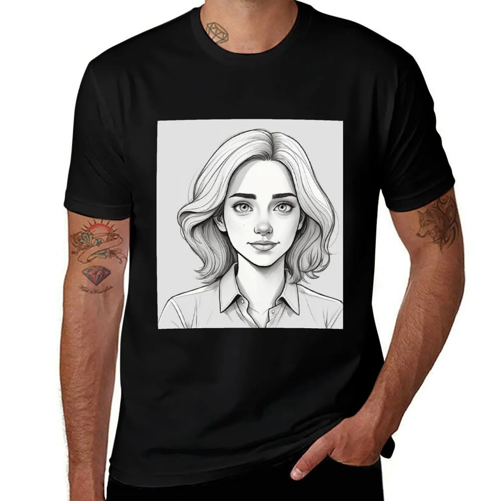 

Confident Lines – Sketch Portrait of a Woman T-Shirt blanks animal prinfor boys plus size clothes slim fit t shirts for men