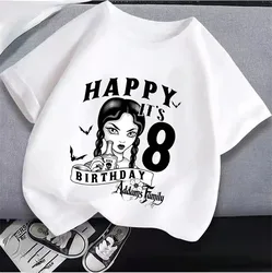 2024 New Wednesday Adams Children's Clothing Anime Summer Girl Birthday Number T-Shirt Cartoon Clothing Children's Tops Gift