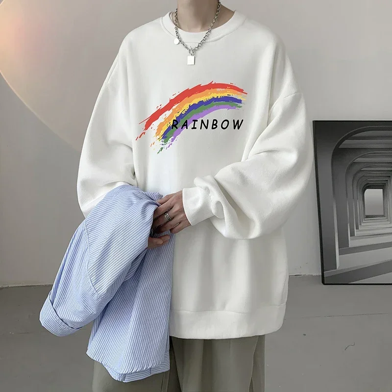 Men's Oversized Hoodie Off White Autumn Hoodies Oversize for Men Fashion Rainbow Print 5XL Man Casual Wear Hoody Male Sweatshirt