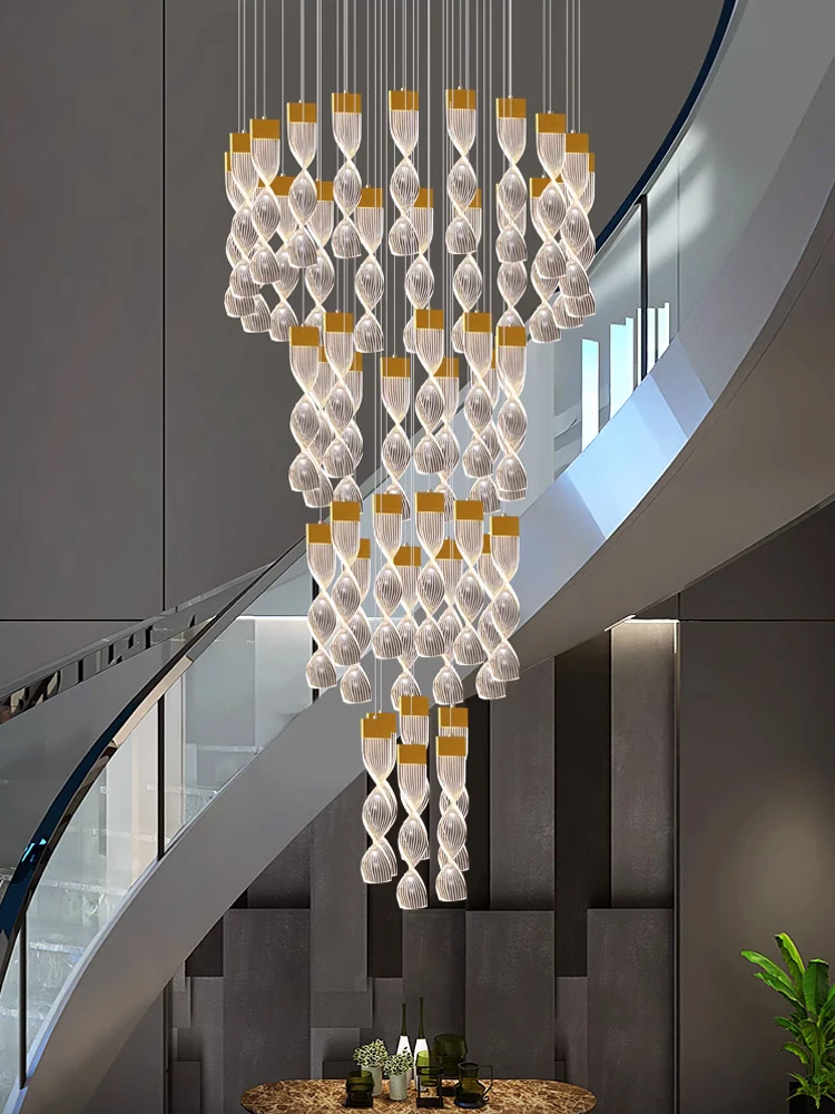 

Большая люстра для гостиной светильник, дизайнерская креативная и индивидуализированная дуплексная вилла для вина, поднятая ажурная лестница