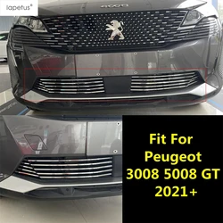 Car Front Bottom Grille Racing Grill Cover Trim For Peugeot 3008 5008 GT 2021 2022 2023 Stainless Steel Accessories Exterior Kit