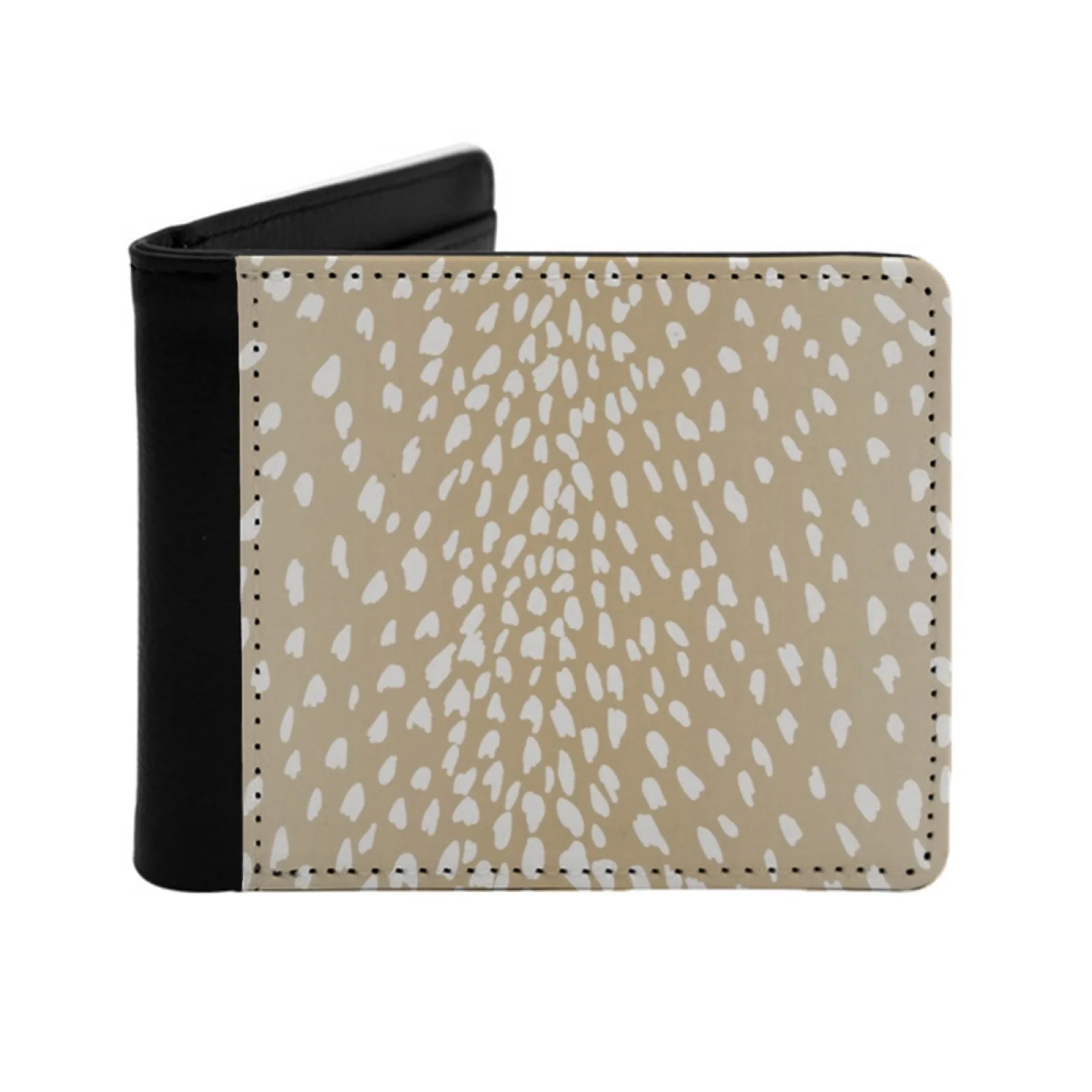 

Light Antelope Fawn Print Personalized Men's Leather Wallet Credit Card Pouch Purse Deer Fawn Antelope Pattern Dotted Ivory
