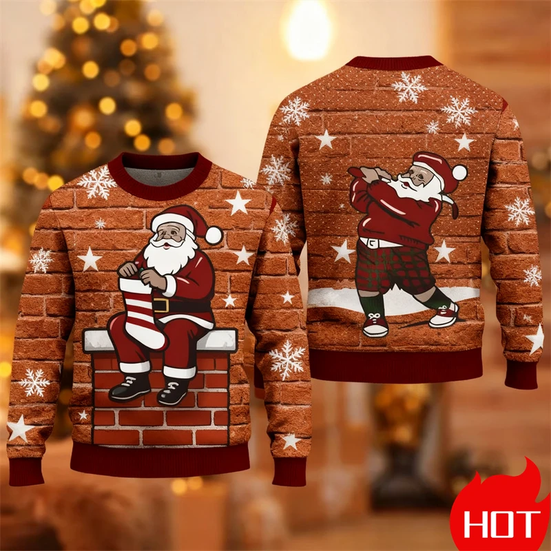 

Santa Claus Graphic Ugly Christmas Sweater Men New Funny 3d Printing Hoodie Tops Family Xmas Merry Christmas Y2k Men Sweatshirts