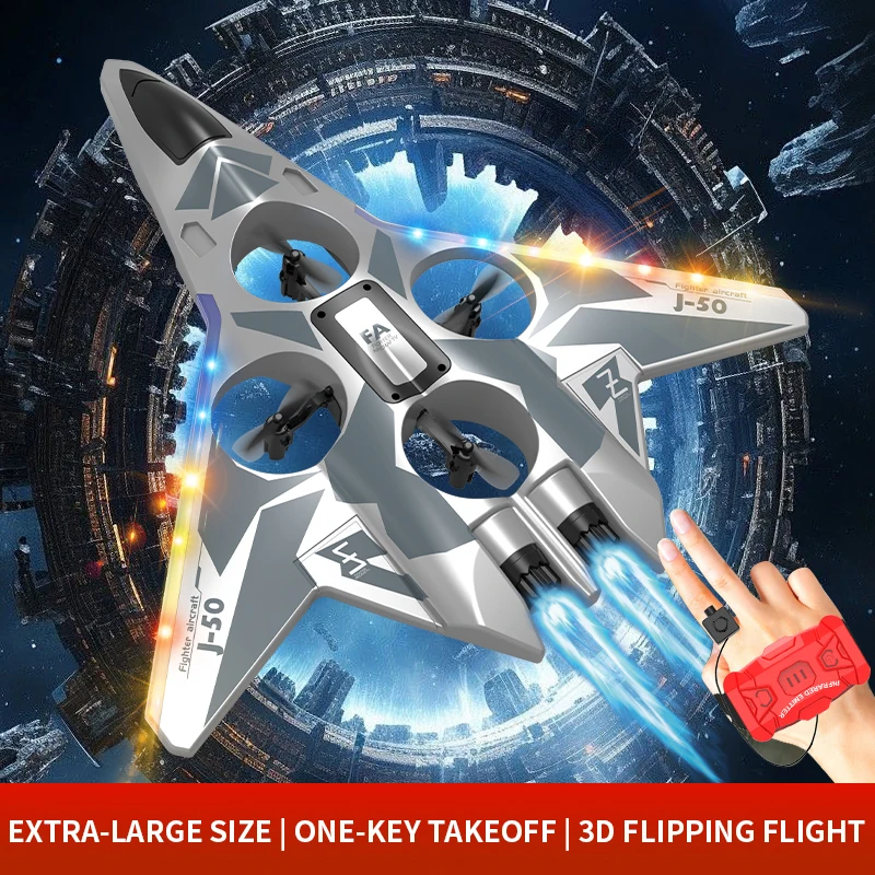 2.4g relógio controle sombra lutador jato 4 motores elétrico espuma planador avião com 3d dublê rolo rc aeronave brinquedo