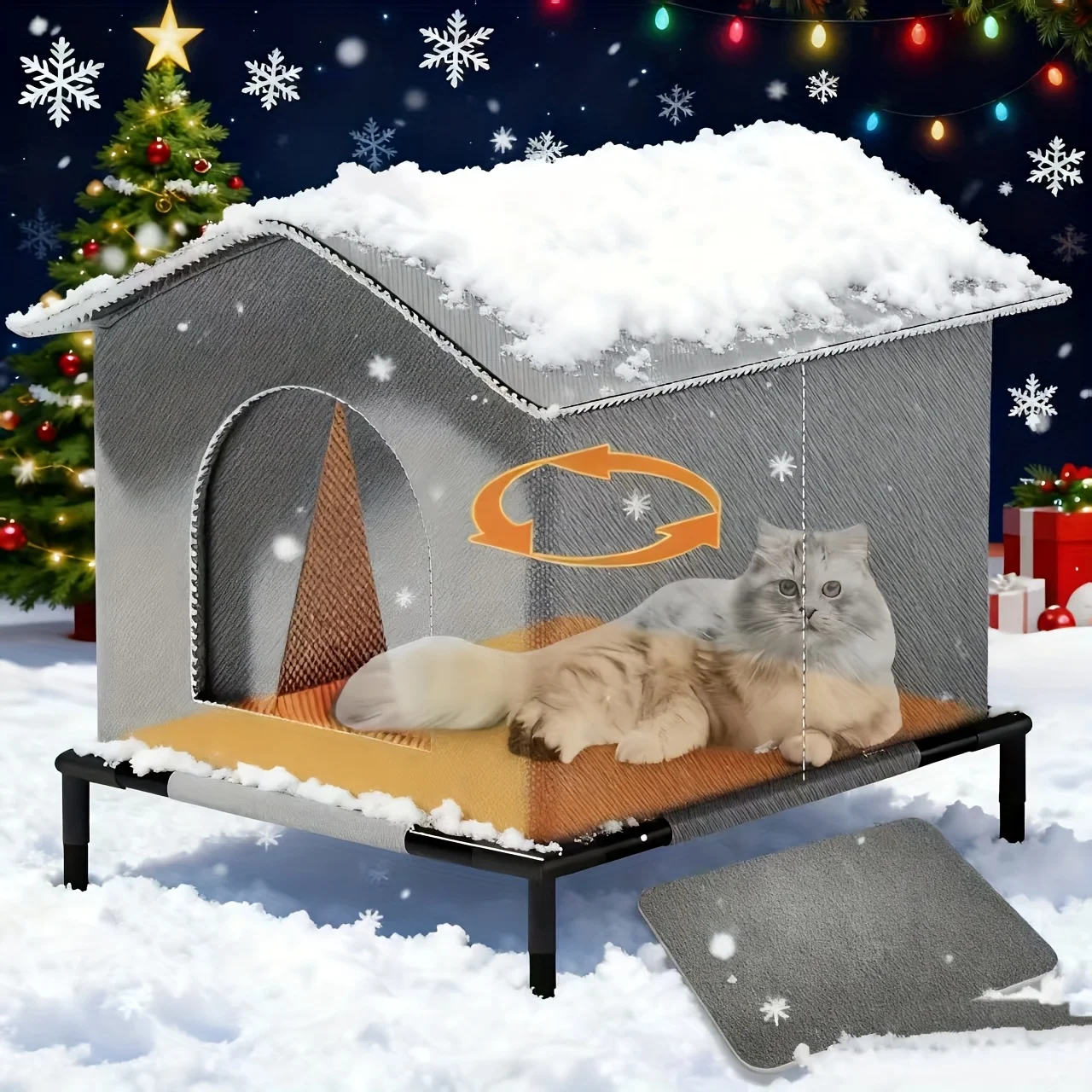 1pc All-Weather Outdoor Cat House - Insulated Winter Warm Shelter with Waterproof Elevated Base, 3 Sizes, Durable Feral Cat Shel