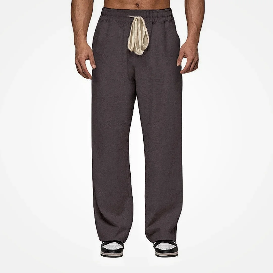 Men's 2025 Casual Cotton Linen Trousers High-End Comfortable Elastic Waist Street Sports Loose Straight-Leg Trousers
