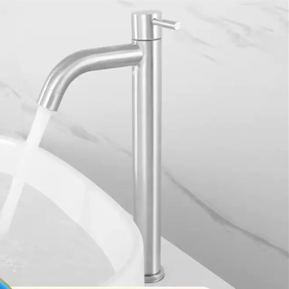 

Stainless Steel Quick Open Heighten Single Cold Kitchen Sink Faucet Bathroom Counter Basin Tap(hose not include)