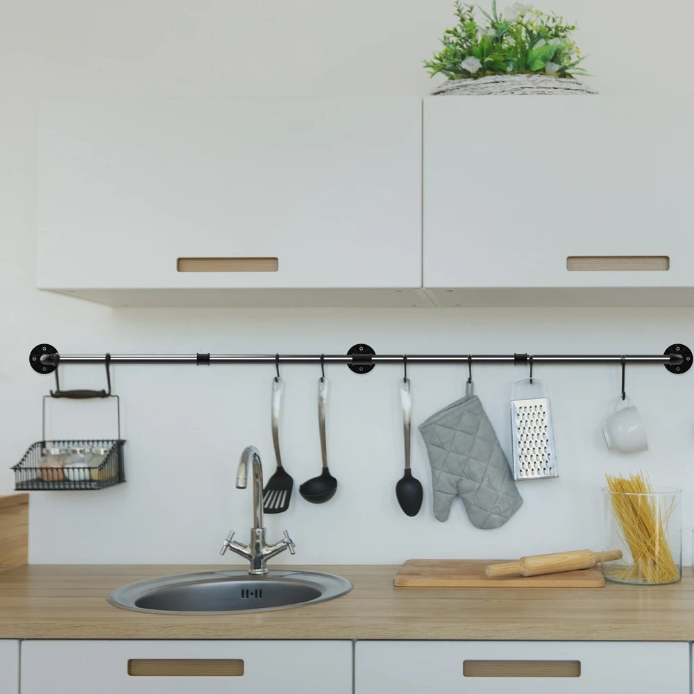 Wall Mounted Industrial Pipe Clothes Rack Bedroom Hanging Garment Rail Rack Space Saving Shelf