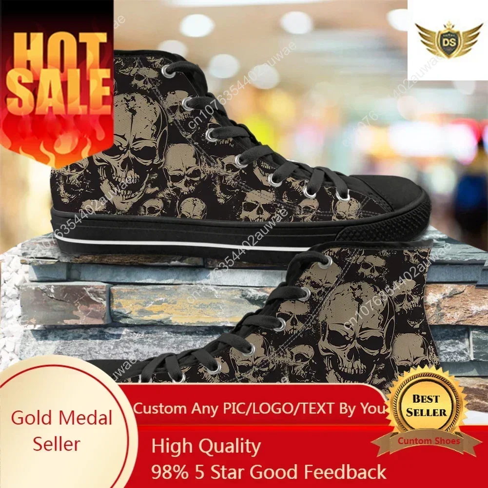 

Men's Vulcanized Shoes Classic Superstar High Top Canvas Shoes Gothic Skull Print Men Flats Sneakers Chaussure Homme