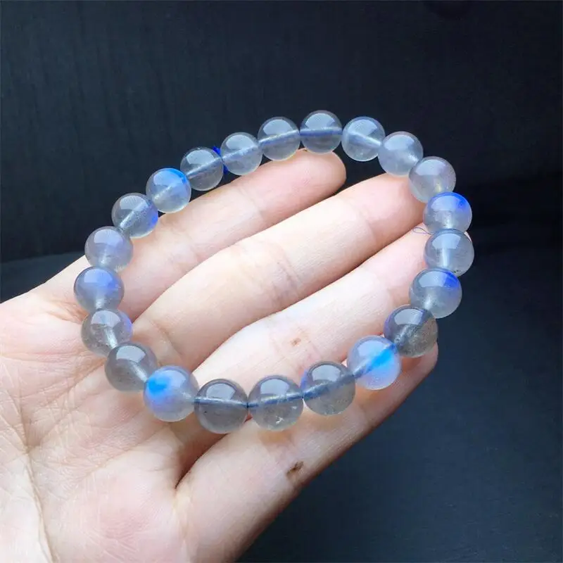 9MM Natural Gray Moon Stone Blue Stone Bracelet Gemstone Bead Strings Fashion Beautifully Jewelry For Men And Women Gift 1PCS