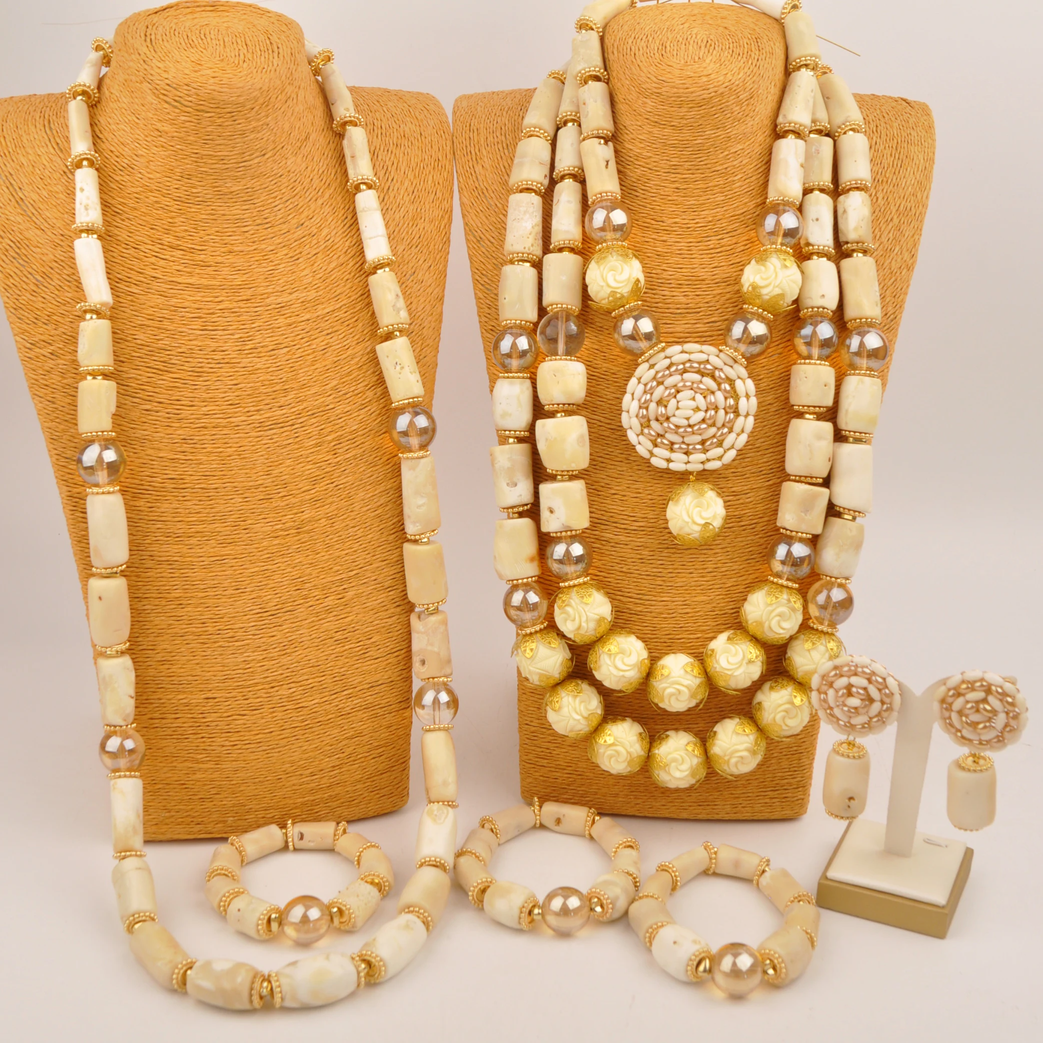 Nigerian Bride Wedding Jewelry White Coral Bead Groom Necklace Sets