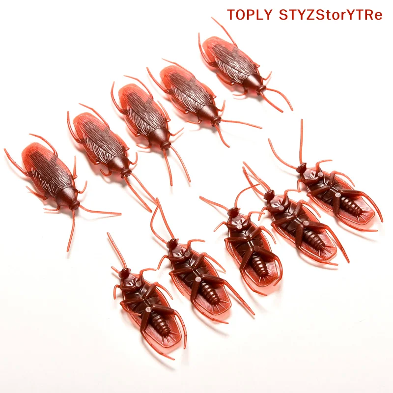 10pcs Prank Funny Trick Joke Toys Special Lifelike Model Simulation Fake Rubber Cockroach Cock Roach Bug Roaches Toy