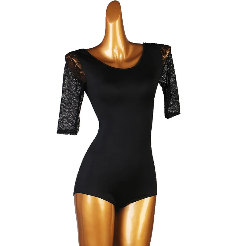 

customized Lace butterfly Latin dance jumpsuit modern dance top mid sleeve ballroom dance top gymnastics bodysuit ballroom