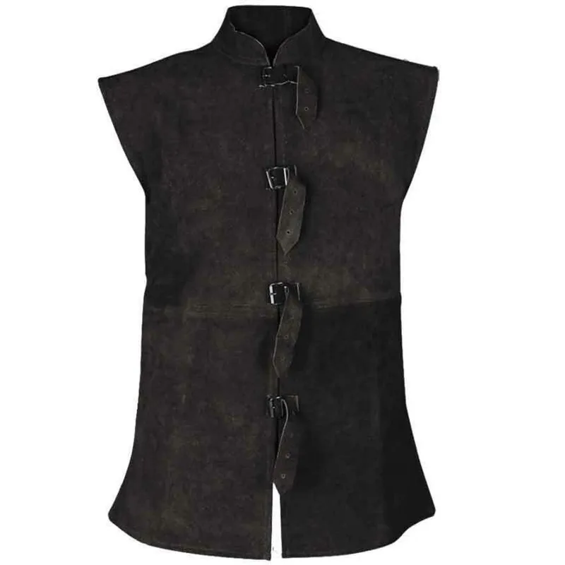 Suede Medieval Vest Tunic Shirt Vikings Costume Adult Tops Outfit Jerkin Coat Sleeveless Surcoat Renaissance For Men Women