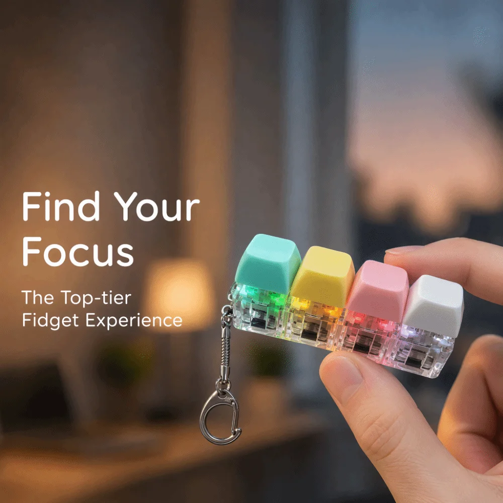 Stress Relief Portable Fidget Keyboard 4 Keys Anti-Anxiety Fidget Keychain Colorful Acrylic Fun Keyboard Fidget Office
