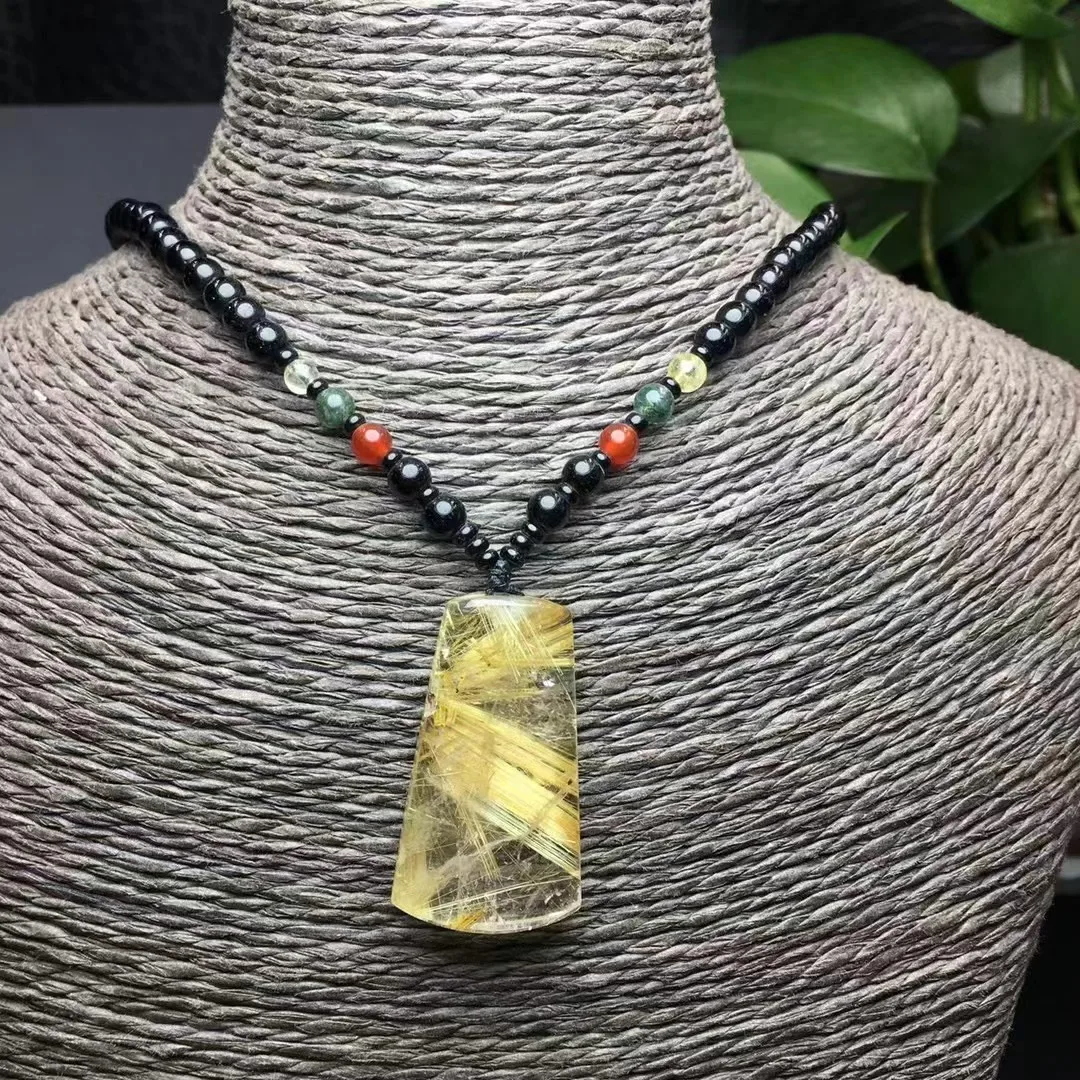 

Unit One Piece Hot Selling Natural Titanium Quartz Crystal Healing Random Shape Pendant With Agate Bead Chain