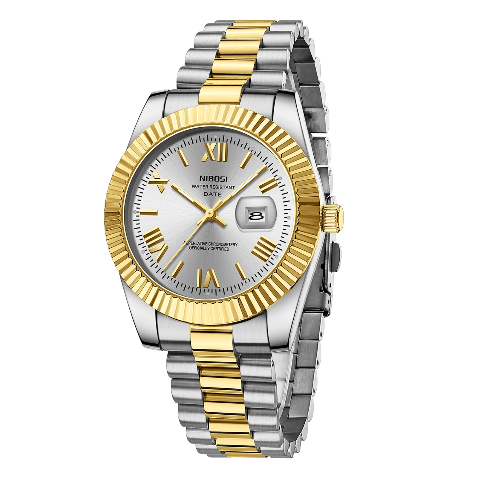 NIBOSI Men's Classic Design Analog Quartz Watch Datejust Fashion Business Watch Stainless Steel Waterproof Casual Watch for Men