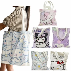 Kuromi Hellokitty Borsa in tela con stampa fronte-retro Borse a tracolla da donna Borsa per la spesa casual di grande capacità Borsa per tutoring per studenti