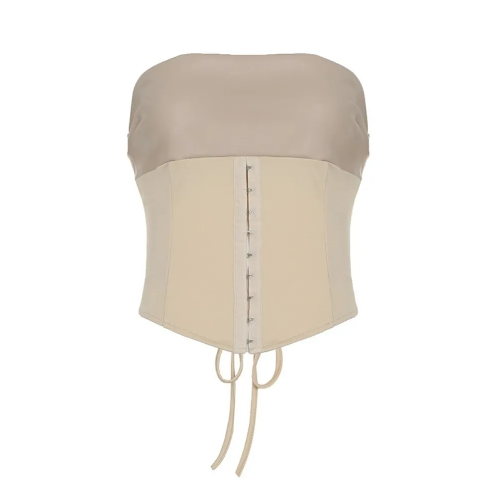 Sexy fora do ombro saia curta conjunto de couro estilo coreano com cinto bondage saia doce fino ajuste pacote hip saia streetwear