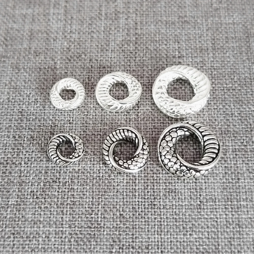 Sterling Silver Snake Scale Bead 2-Sided 925 Silver Spiral Spacer 6mm 8mm 10mm for Necklace Bracelet