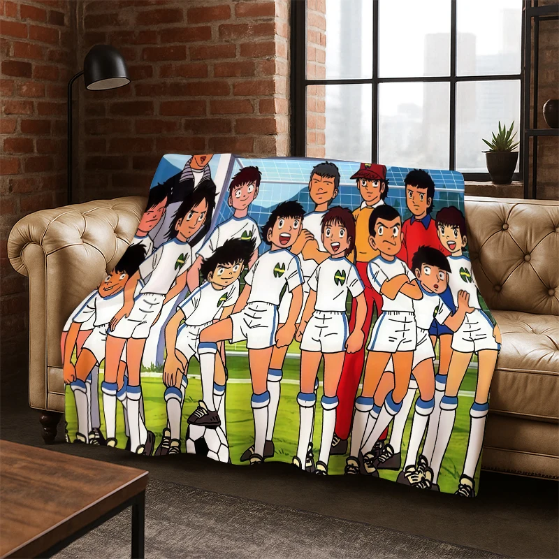 Anime Captain Tsubasa Fußball-Cartoon-Flanelldecke, weiche, warme Decke, Überwurfdecke für Schlafzimmer, Wohnzimmer, Bett, Reisen, Kinder