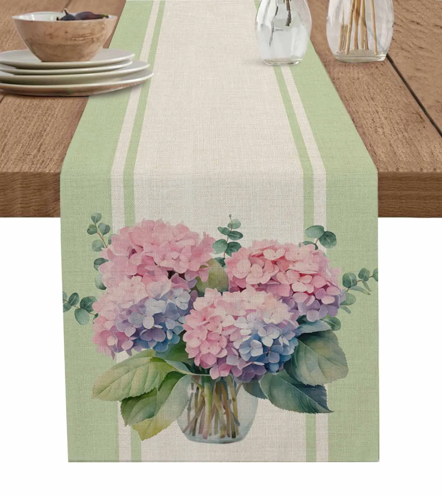 

Watercolor Plant Flower Hydrangea Linen Table Runners Kitchen Table Decoration Dining Table Runner Wedding Party Supplies