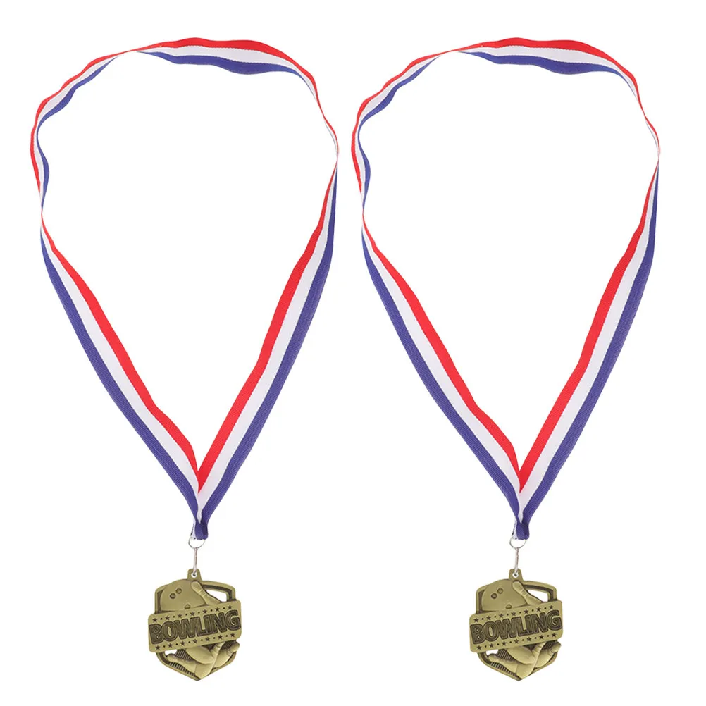 2 PCS Bowling Medals for Decor Award Sports Neck Ribbons Party Decorations Trophy