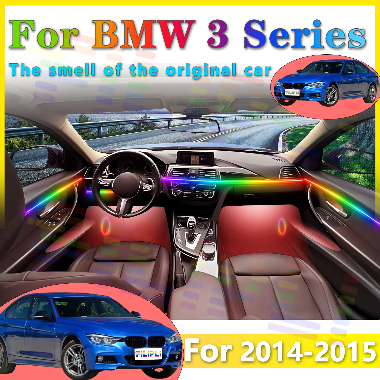 

FILIPLI для BMW 3 Series 6, декоративная светодиодная атмосферная световая полоса, акриловая, 64 цвета, RGB, симфоническое приложение - регулируемое для установки настроения f