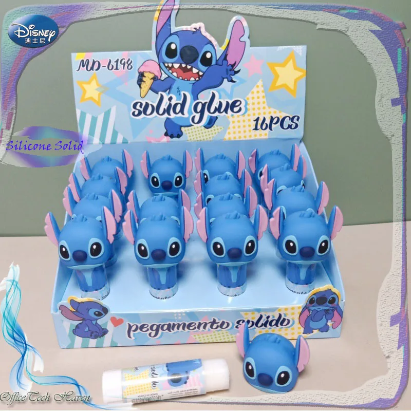 Disney silikon padat 16 buah lem Stitch kartun lucu Lilo & Stitch siswa Diy buatan tangan berputar tongkat lem Solid lem kartun