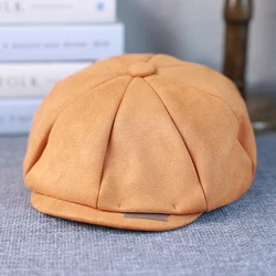 Black Newsboy Caps News Fashion Men Polyester Flat Cap 8 Pane Hat Driving Hats with Button Front Gatsby Cap for Male Woman 019