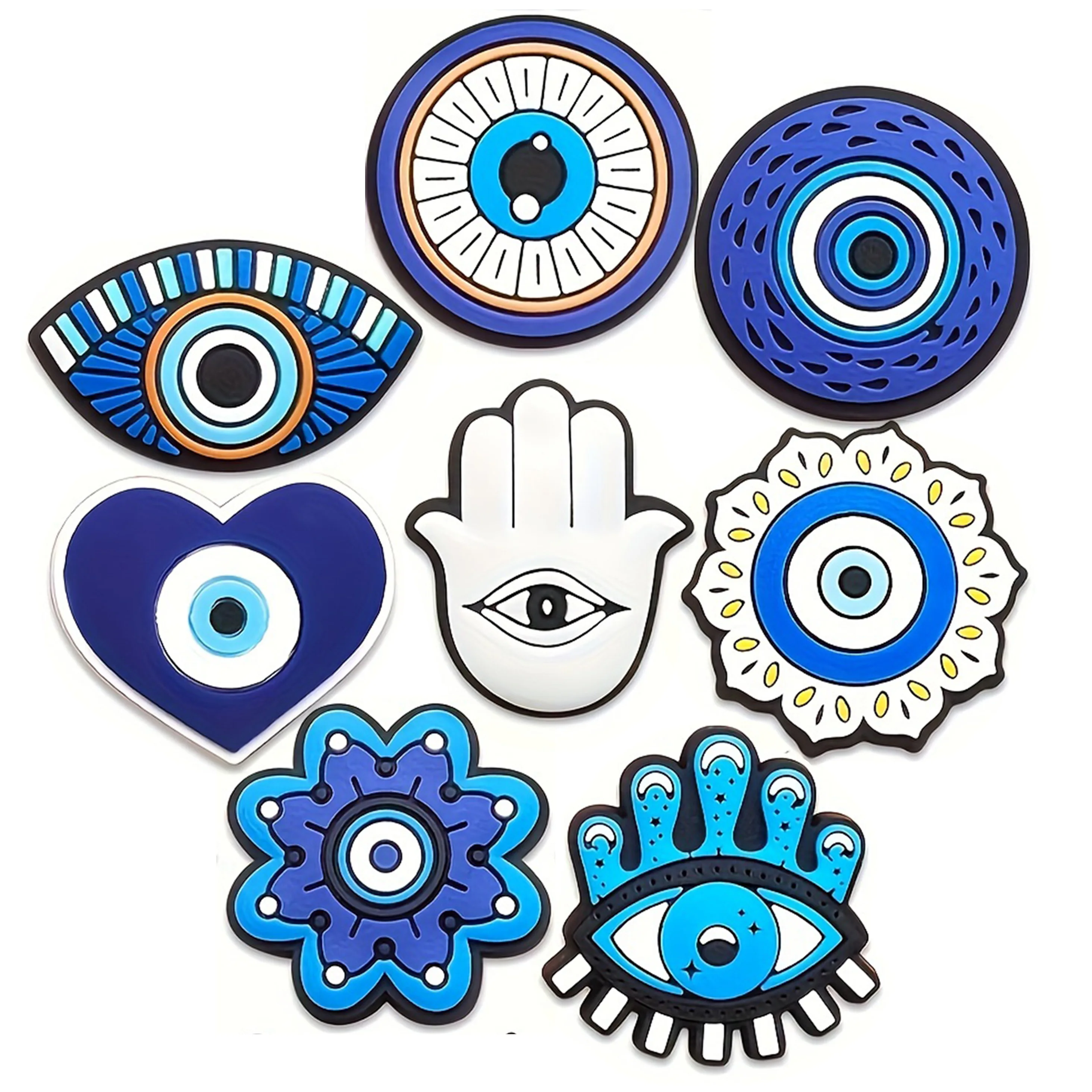 8 Pieces Cartoon Evil Eye Theme Accessories Set for Shoes, Bags, Wristbands, and Decorations, Removable Creative DIY Accessories image 3