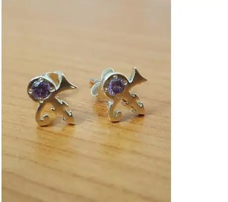 

12pcs Stainless Steel love Remembrance prince Symbol earring With Purple Stone