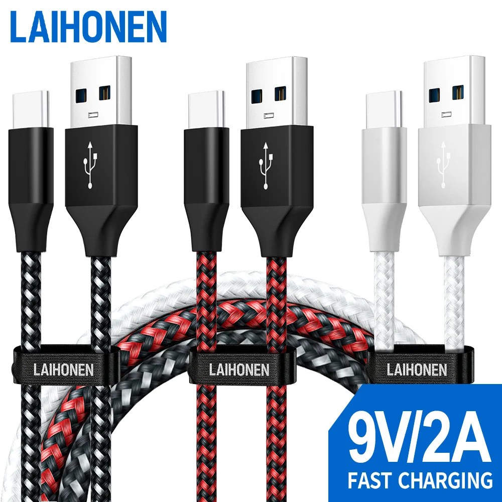 3 Pack USB A to USB C Nylon Braided Fast Charging Cable Data Sync Cord 1M 2M 3M for Samsung Google Pixel LG Sony Oppo Moto