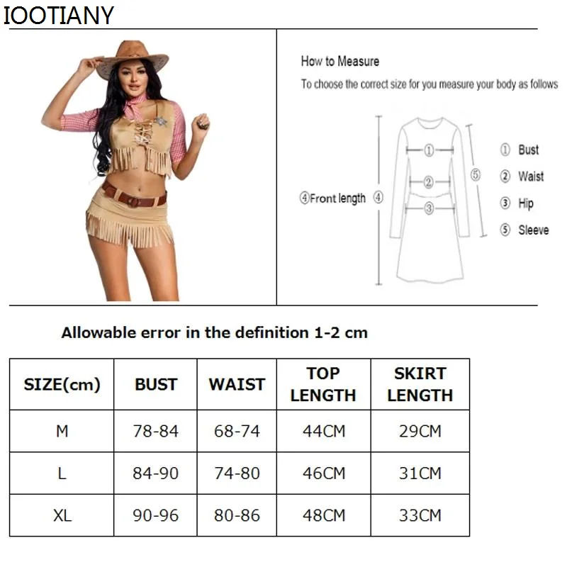 Damska seksowna steampunkowa zachodnia kowbojski kostium Retro frędzle z plemienia łowczyni typu Split strój Cosplay fantazyjne przebranie na