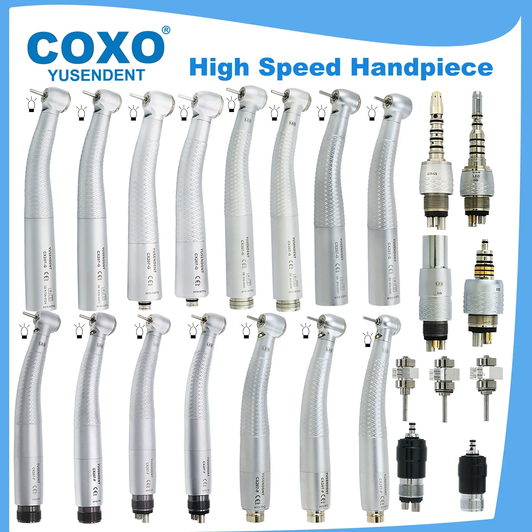 

COXO CX207 Dental High Speed Turbine Fiber Optic High Speed Handpiece E Generator 6Pin LED Coupler Fit kAVO NSK WH SIRONA