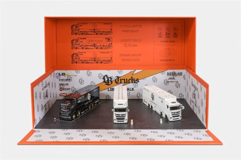 GCD 1:64 LWBK LB-TRUCKS Fuso Super Grande Fulmine # 23 Set di camion RHD 3 bianco nero Modellino di auto