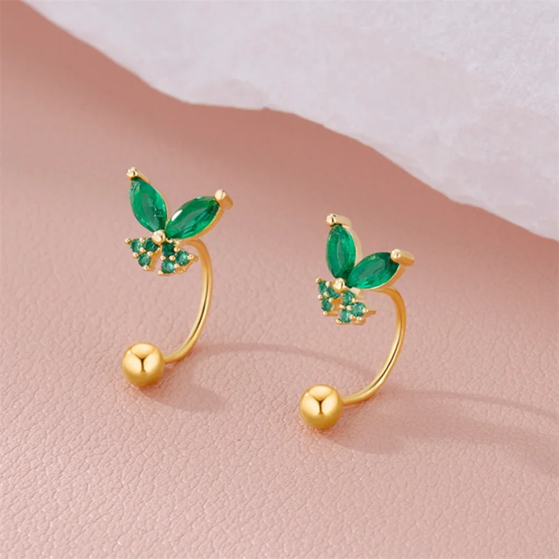 2PCS Elegant Butterfly Screw Stud Earrings, Shiny Zircon