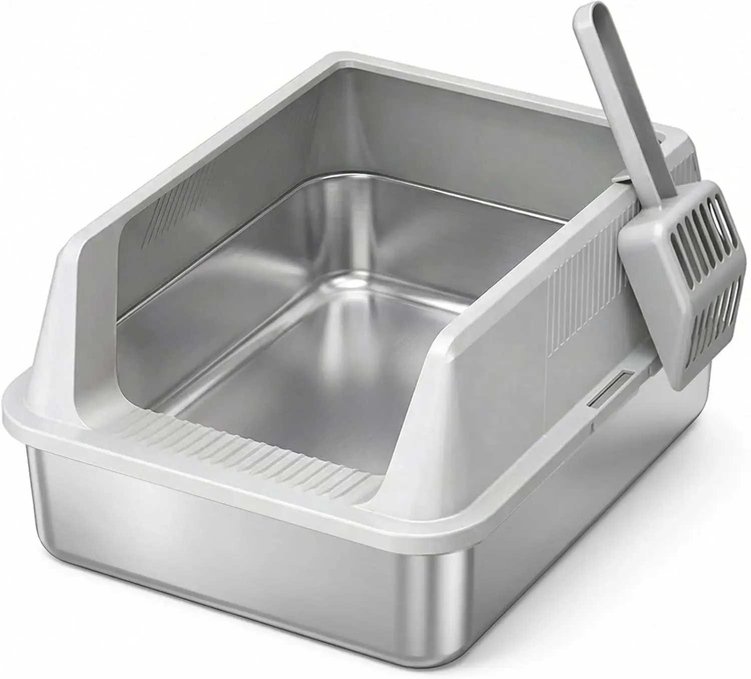 

Stainless Steel Litter Box for Kitty, Small Metal Cat Litter Tray with Non-Slip Pads, Anti-Leakage Top Entry and High S