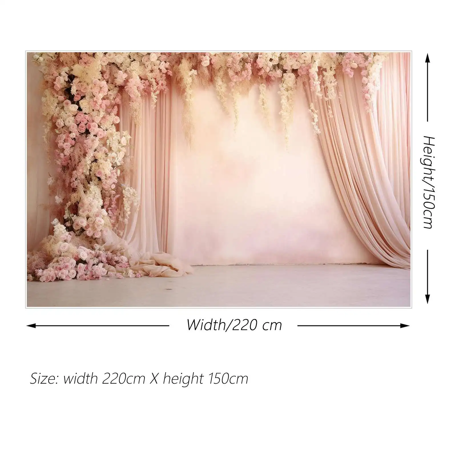 MOON.QG Backdrop Wedding Drapes Pink Flower Curtain Wall Photo Background Floral Fringe Decor Bridal Shower Party Shooting Props