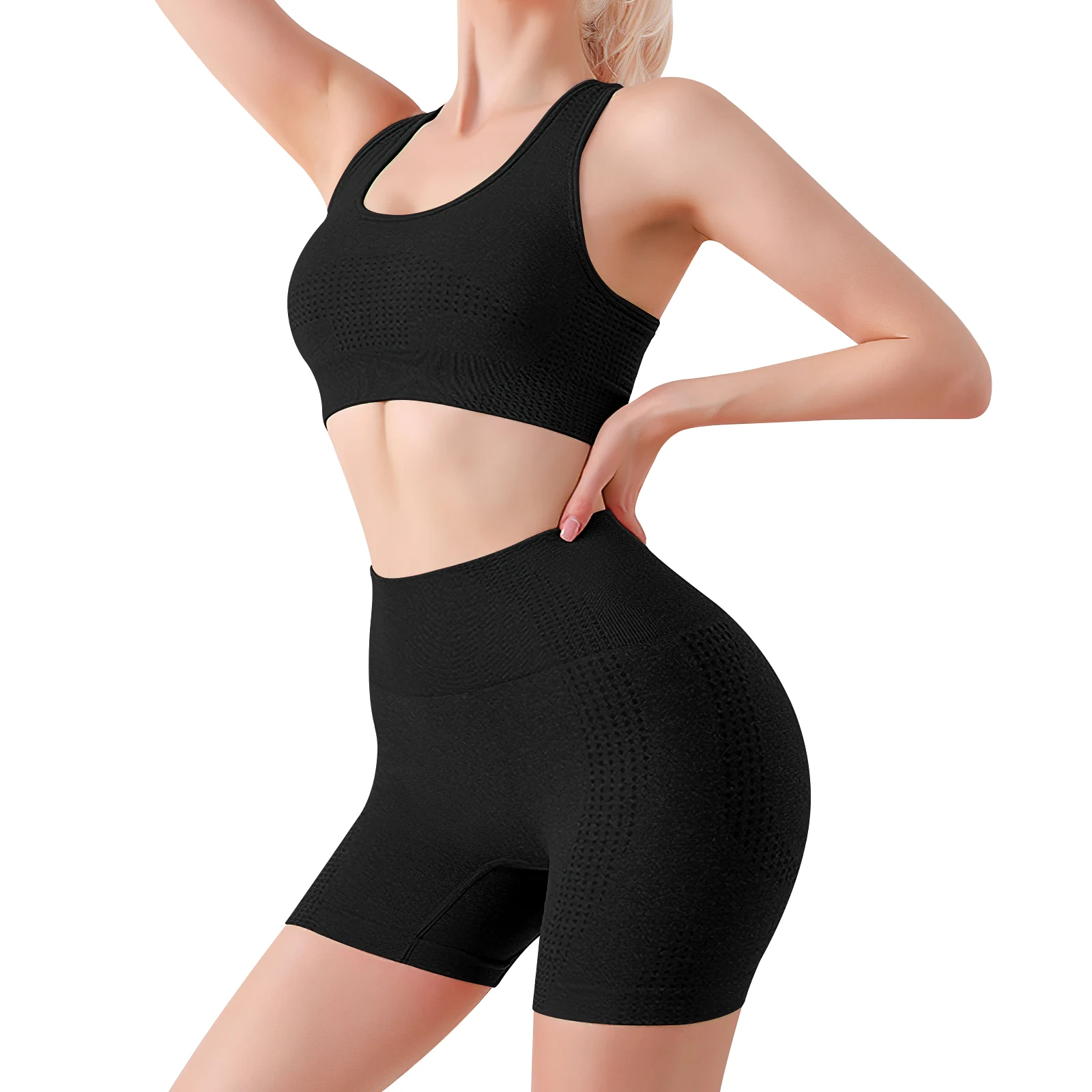 

Women Yoga Fitness Tank Top Shorts Set Lightweight Breathable Black Running Gym Park Workout Outfits Sets