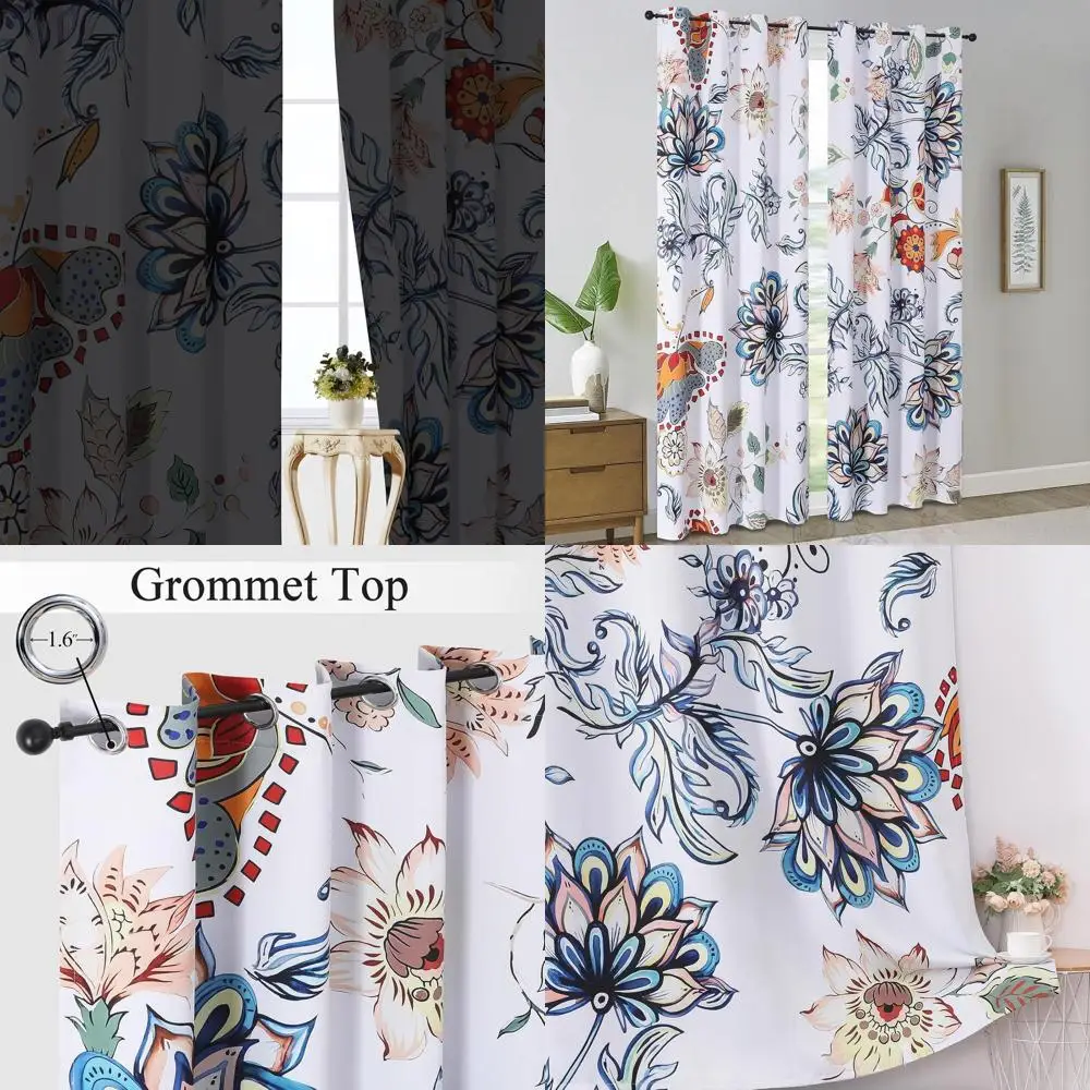 

Boho Chic 108 Floral Blackout Curtains, 2-Panel Set, 52x108 Inch, for Bedroom and Living Room