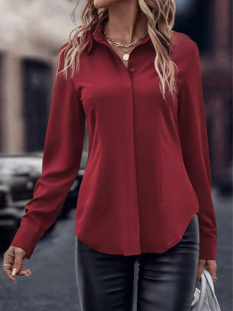 Autumn Casual Women\'s Blouses Elegant Satin Multicolor Basic Slim Shirt Solid Vintage Trend Ball Dance Party Shirt All-Match Top
