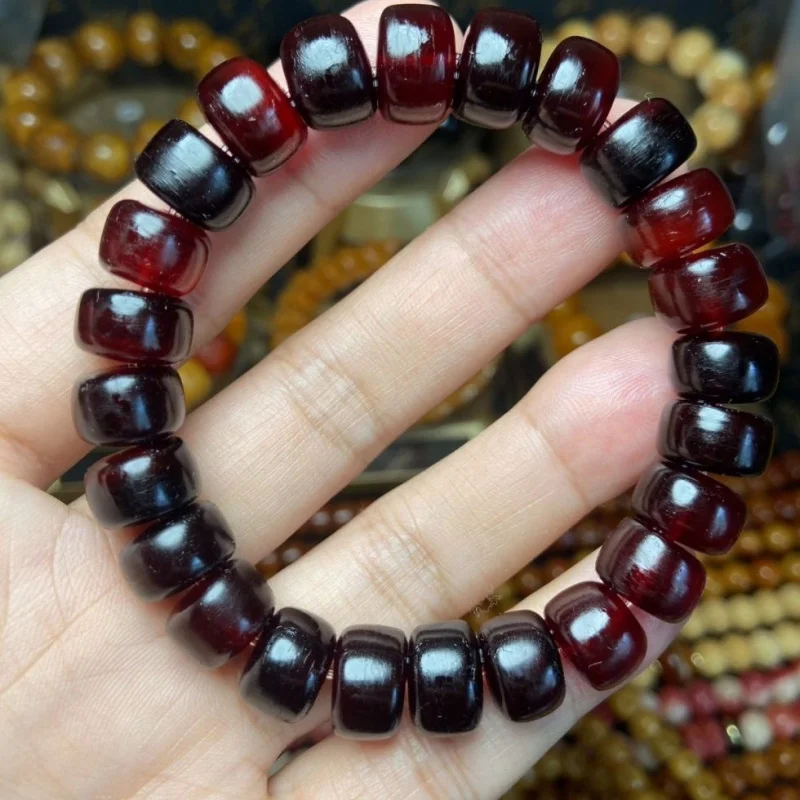 

Genuine natural tortoise shell, 12mm barrel beads, original bracelet with patina, ethnic style, handmade couple's collectible