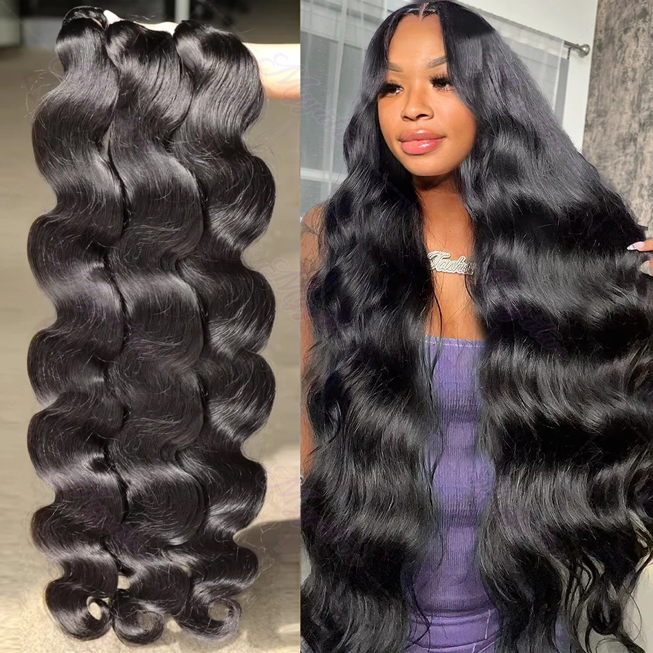 Body Wave Bundles 100% Human Hair Extensions Brazilian Remy 30 Inch Water Wavy Raw Hair Bundles Virgin Double Weft Hair Weaving