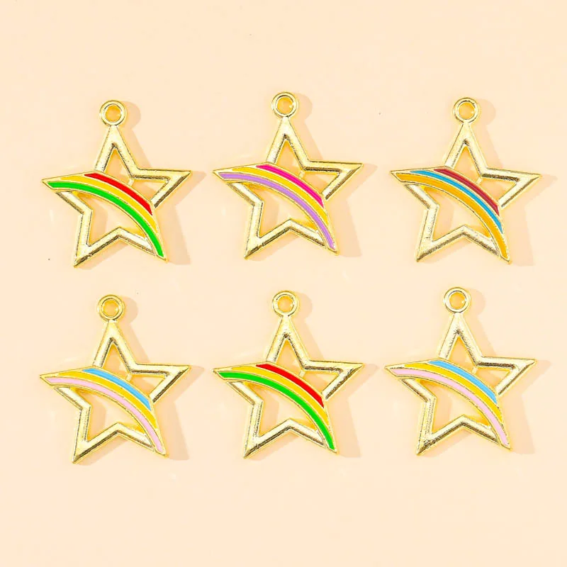 20Pcs 21x23mm Fashion Rainbow Openwork Pentagram Charms Gold Color Alloy Pendant for Star Drop Earrings Necklace Jewelry Making