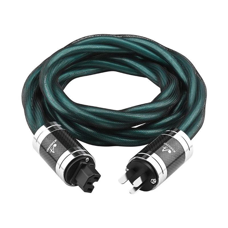 ATAUDIO HiFi-Netzkabel, hochwertiges 8N OCC HiFI Audio EU/US/AU-Stromkabel mit rhodiniertem Kohlefaserstecker für Verstärker 4