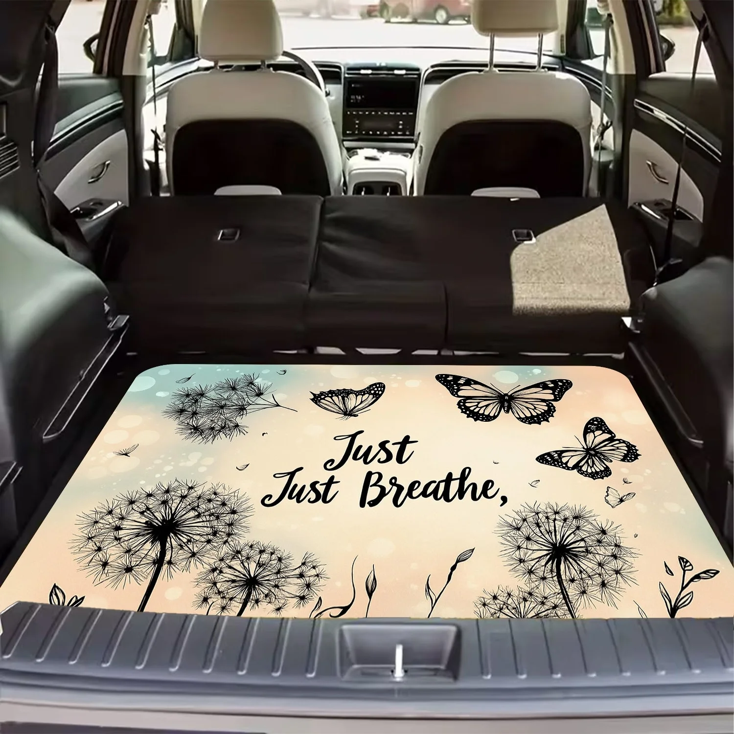 1pc Butterfly Dandelion Dream Background Pattern - Polyester Fiber Car Trunk Mat, An Essential Item For Travel, Compatible With