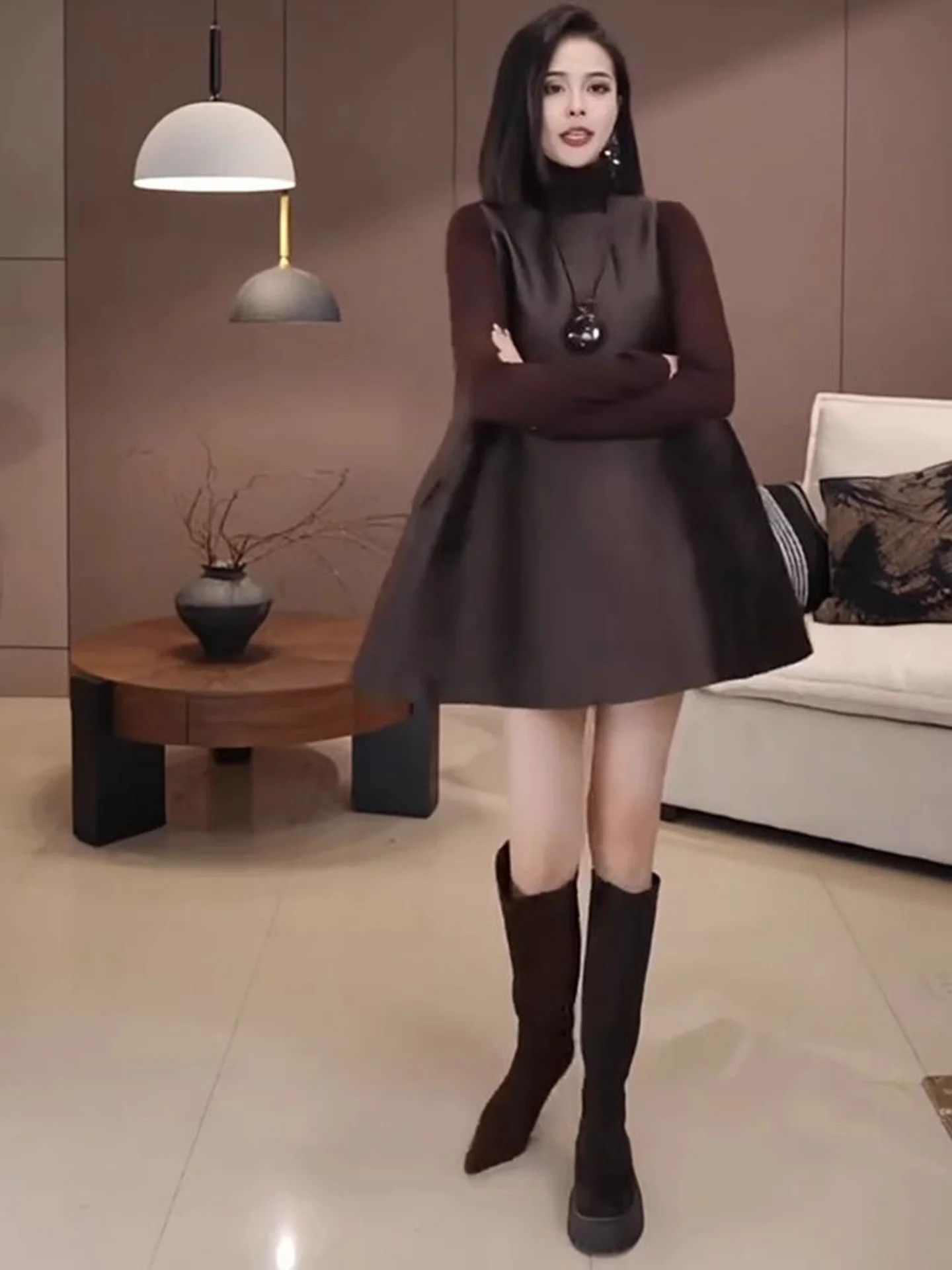 Loose Korean Style Sleeveless Cloak  Skirt Fashionable Base Shirt Dress Women's Autumn Trendy Versatile Two-Piece Set