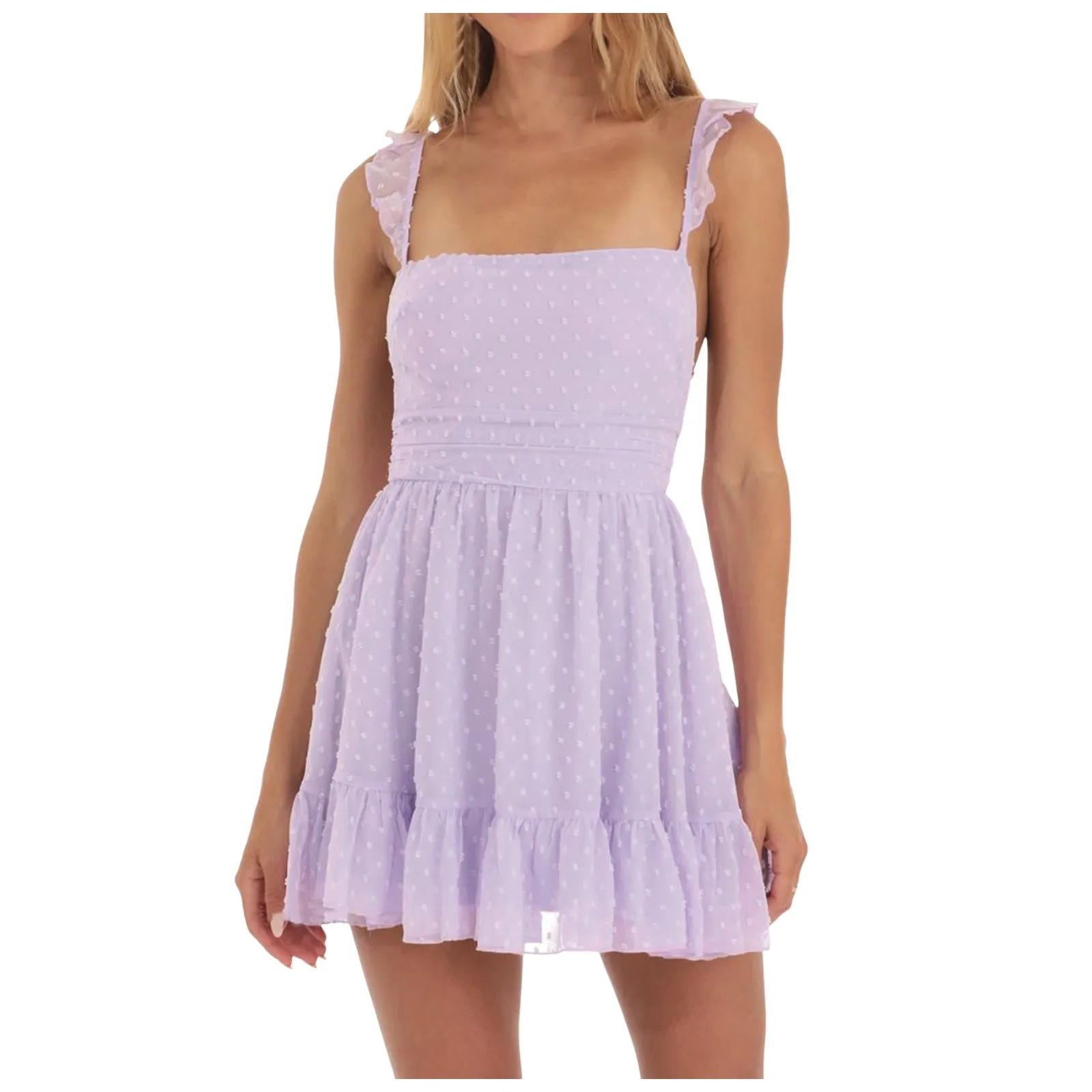 Minivestido de tirantes finos para mujer, Vestido corto sin mangas de corte bajo, Espalda descubierta, ropa de playa con volantes, vestidos largos de verano